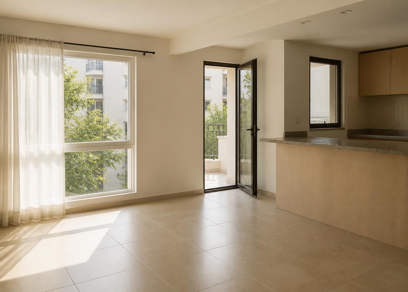 Bright, empty apartment during a property viewing in Da Nang